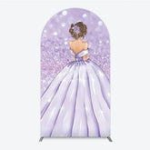 Aperturee - Aperturee Princess Gown Arch Backdrop for Quincea?era Lavender Glitter Sweet 16 Elegant Girl Birthday Decor